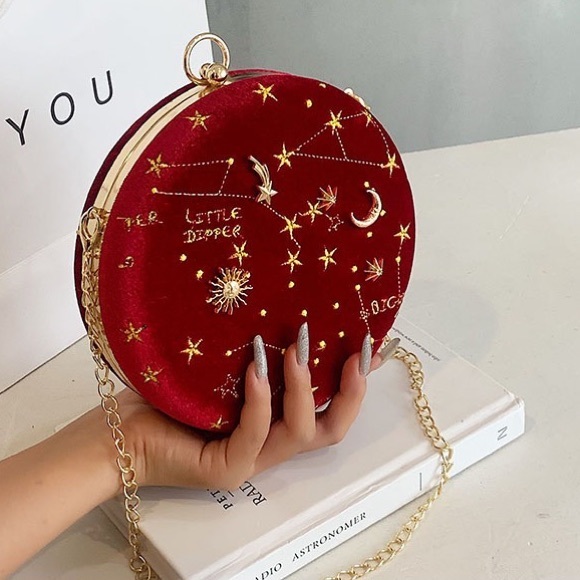 Constellation Sky Red Velvet Crossbody Purse - Picture 4 of 4